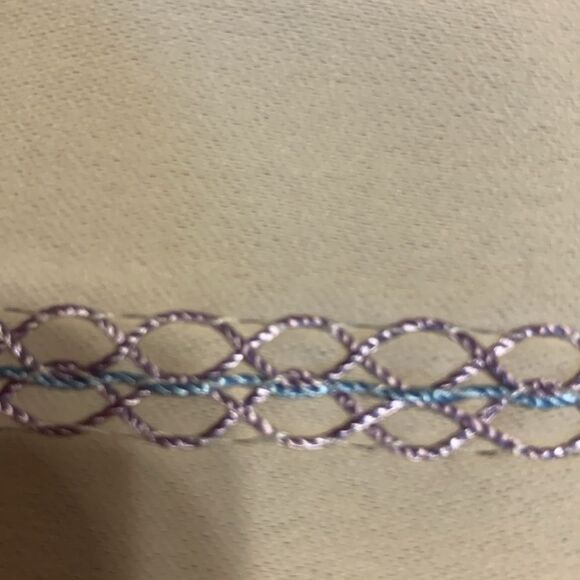 One pair (two panels) cream valance with blue/purple detail - Picture 6 of 8